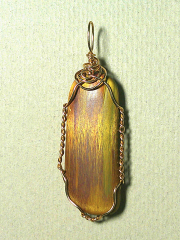 Golden and Red Variegated Tiger's-Eye Pendant Wire Wrapped Bronze - Jemel
