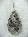 Tourmalinated Quartz Cabochon Pendant Wire Wrapped .925 Sterling Silver