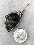 Faceted Tourmalinated Quartz Cabochon Pendant Wire Wrapped .925 Sterling Silver