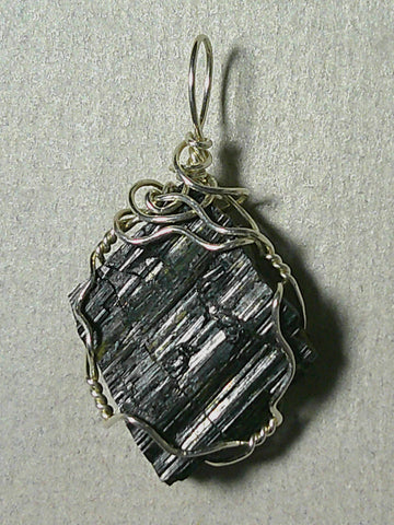 Black Tourmaline Crystal Pendant Wire Wrapped .925 Sterling Silver - Jemel