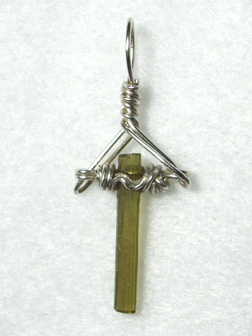 Green Tourmaline Crystal Pendant Wire Wrapped .925 Sterling Silver - Jemel