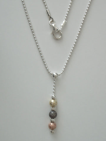 Triple Metal Foil Bead Pendant w/ 16" Sterling Silver 1.5 mm Bead Chain - Jemel