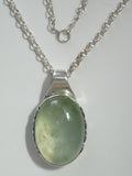 Green Chalcedony Cabochon Pendant Sterling Silver Bezel  w/ 16” 2.8 mm Sterling Silver Cable Chain - Jemel