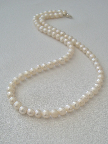 Leather pearl necklace,, 2mm leather cord, Single white pearl