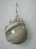 Agate Ball Sphere Marble Pendant Wire Wrapped .925 Sterling Silver
