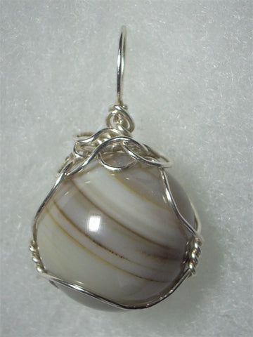 Agate Ball Sphere Marble Pendant Wire Wrapped .925 Sterling Silver - Jemel