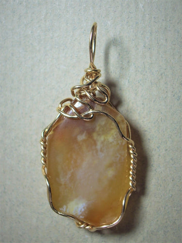 Golden Plume Agate Pendant Wire Wrapped 14/20 Gold Filled - Jemel