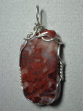 Red White and Black Agate Pendant Wire Wrapped .925 Sterling Silver