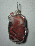 Red White and Black Agate Pendant Wire Wrapped .925 Sterling Silver - Jemel
