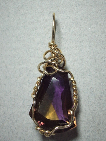 Faceted Ametrine Pendant Wire Wrapped Solid 14K Yellow Gold - Jemel