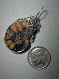 Hematite Ammonite Fossil Pendant Wire Wrapped .925 Sterling Silver - Jemel