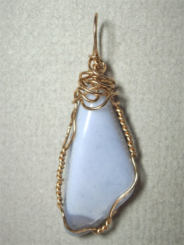 Blue Lace Agate Pendant Wire Wrapped 14/20 Gold Filled - Jemel