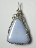 Blue Lace Agate Pendant Wire Wrapped .925 Sterling Silver - Jemel