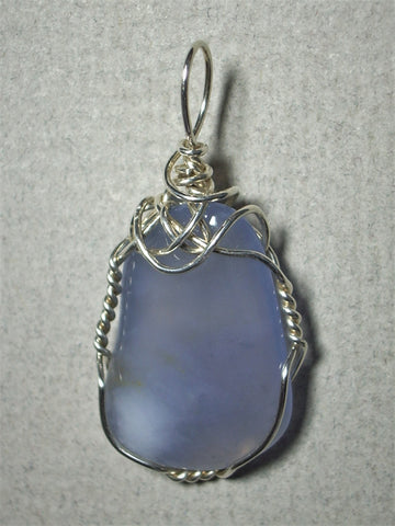 Blue Chalcedony Pendant Wire Wrapped .925 Sterling Silver - Jemel
