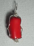 Red Coral Bead Pendant Wire Wrapped .925 Sterling Silver