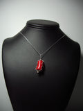 Red Coral Bead Pendant Wire Wrapped .925 Sterling Silver display - Jemel