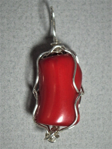 Red Coral Bead Pendant Wire Wrapped .925 Sterling Silver - Jemel