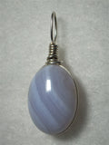 Double Cabochon Rose Quartz and Blue Lace Agate Pendant Wire Wrapped .925 Sterling Silver
