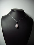 Double Cabochon Pendant Rose Quartz and Blue Lace Agate Wire Wrapped .925 Sterling Silver display - Jemel