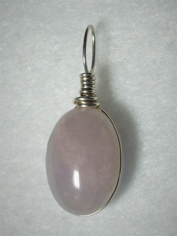 Double Cabochon Pendant Rose Quartz and Blue Lace Agate Wire Wrapped .925 Sterling Silver - Jemel