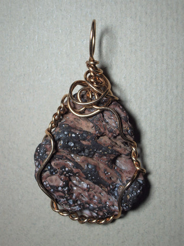 Essential Oil Diffuser Red Scoria Stone Pendant Wire Wrapped Bronze - Jemel