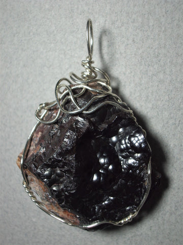 Hematite Botryoidal Crystal Pendant Wire Wrapped .925 Sterling Silver - Jemel