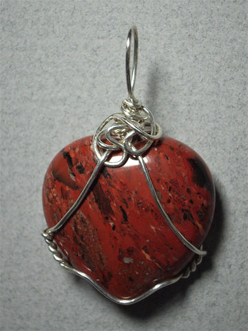 Red Jasper Heart Pendant Wire Wrapped .925 Sterling Silver - Jemel