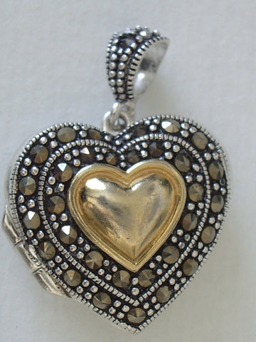 Sterling Silver and Marcasite Heart Locket - Jemel