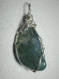 Moss Agate Stone Pendant Wire Wrapped .925 Sterling Silver