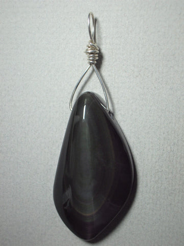 Rainbow Obsidian Bead Pendant Wire Wrapped .925 Sterling Silver - Jemel
