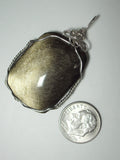 Silver Sheen Obsidian Stone Pendant Wire Wrapped .925 Sterling Silver - Jemel