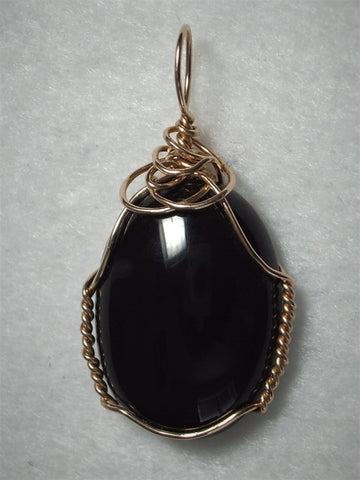 Black Onyx Cabochon Pendant Wire Wrapped 14/20 Gold Filled - Jemel