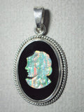 Precious Opal Cameo on Black Onyx .999 Fine Silver Bezel Pendant - Jemel