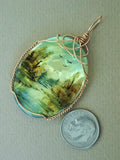Russian Landscape Painting on Mother of Pearl Cabochon Pendant Wire Wrapped in 14/20 Gold Filled Round Wire