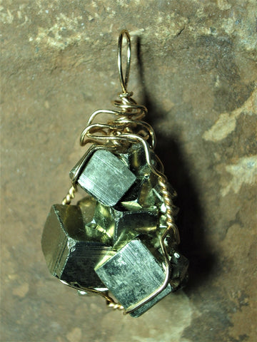 Pyrite Crystal Cluster Pendant Wire Wrapped 14/20 Gold Filled - Jemel