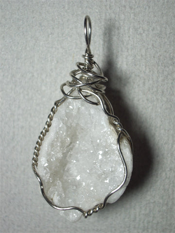 Druzy Quartz Crystal Geode Pendant Wire Wrapped .925 Sterling Silver - Jemel