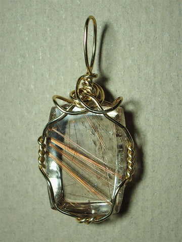 Rutilated Quartz Cabochon Pendant Wire Wrapped in 14/20 Gold Filled Round Wire - Jemel