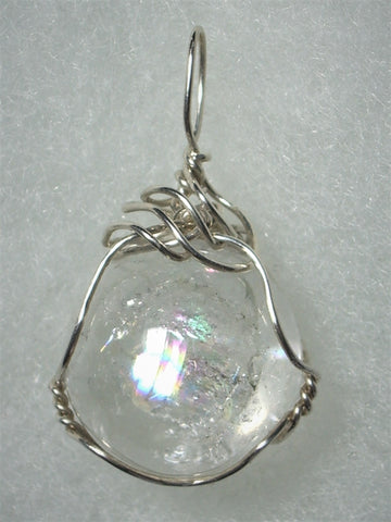 Quartz Crystal Ball Sphere Marble Pendant Wire Wrapped .925 Sterling Silver - Jemel