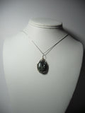 Seraphinite Cabochon Pendant Wire Wrapped .925 Sterling Silver display - Jemel