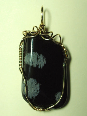 Snowflake Obsidian Stone Pendant Wire Wrapped 14/20 Gold Filled - Jemel