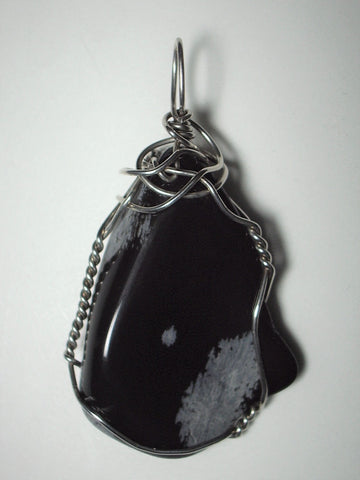 Snowflake Obsidian Stone Pendant Wire Wrapped .925 Sterling Silver - Jemel