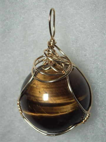 Golden Tiger's-Eye Ball or Sphere Pendant Wire Wrapped 14/20 Gold Filled - Jemel