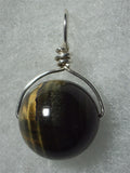 Variegated Tiger's-Eye Bead Pendant Wire Wrapped .925 Sterling Silver
