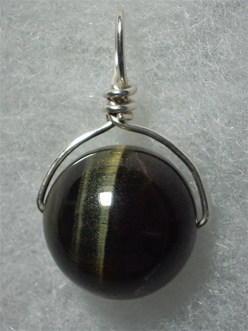 Variegated Tiger's Eye Bead Pendant Wire Wrapped .925 Sterling Silver - Jemel
