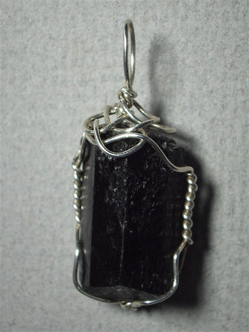 Black Tourmaline Crystal Pendant Wire Wrapped .925 Sterling Silver - Jemel