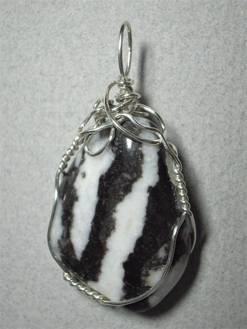 Zebra Marble Pendant Wire Wrapped .925 Sterling Silver - Jemel